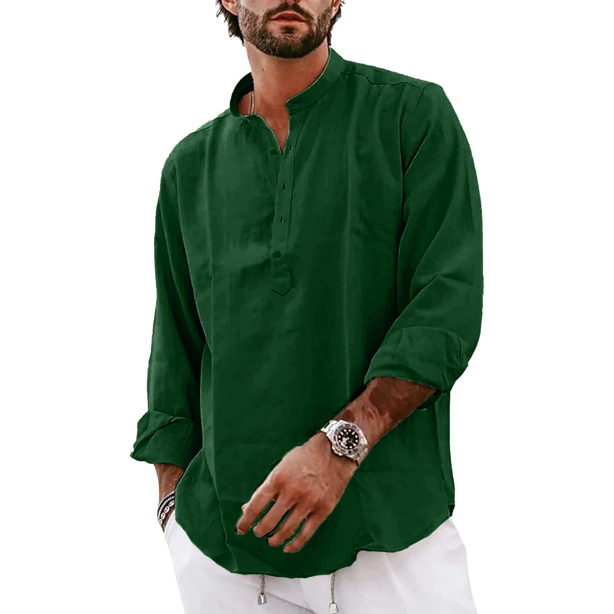 Streetwear Mens Cotton Linen Shirts Casual Lightweight Long Sleeve Henley Shirts for Men Beach Hawaiian Breathable T Shirts - Lootquake