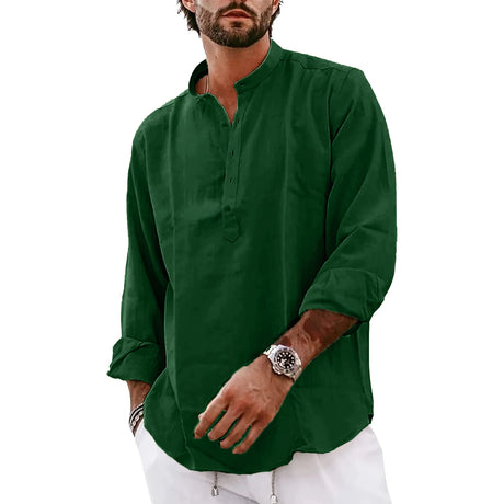 Streetwear Mens Cotton Linen Shirts Casual Lightweight Long Sleeve Henley Shirts for Men Beach Hawaiian Breathable T Shirts - Lootquake