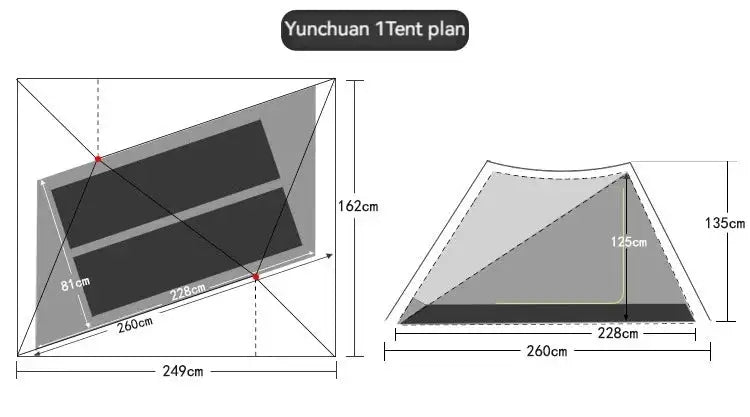 ASTA GEAR Yun Chuan double-sided silicon-coated double A pyramid 15D nylon rodless camping hiking outdoor tent - Lootquake