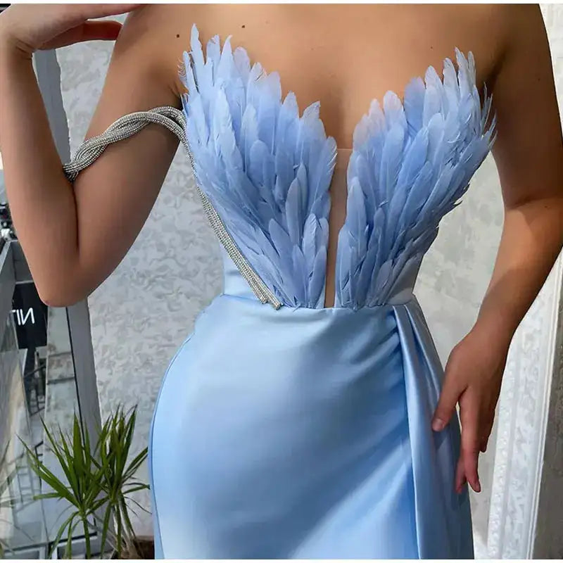 White Angel Feather Dress Luxury Design Women's Off Shoulder Elegant Long Dress Halloween Christmas Party Evening Wedding Dress - Lootquake