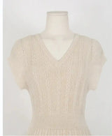 Summer High Quality Korean Simple Hollow Out Vest Knit Sweater Dress Women Japanese Gentle V-Neck Slim Elastic Knit Long Dress - Lootquake