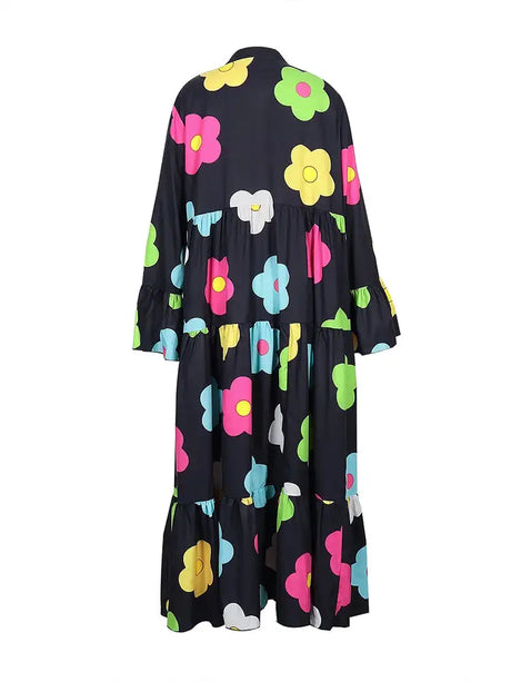 Plus Size New for Summer 2024 Women's Long Sleeve Floral Dress V-Neck Button Long Dress Long Sleeve Button Down Dress - Lootquake