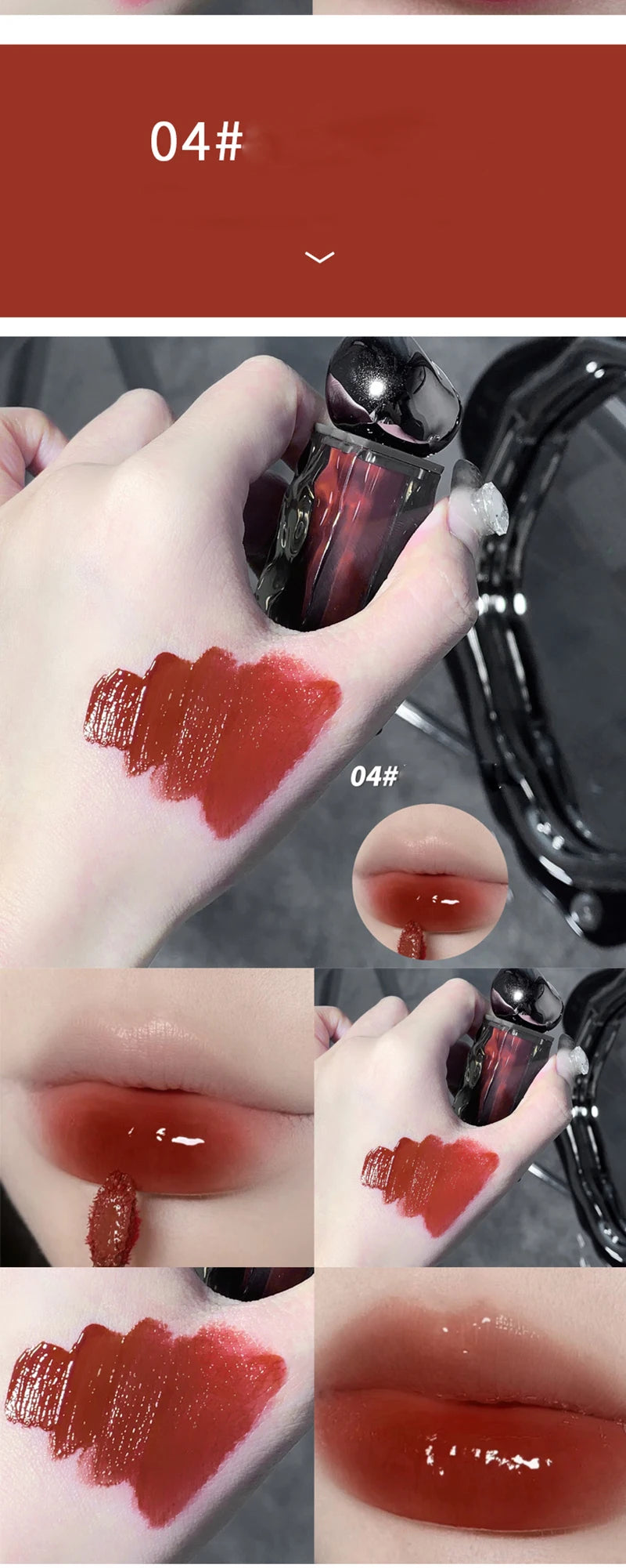 Rouge à lèvres liquide violet foncé, léger, longue tenue, transparent, hydratant, effet miroir, rose pêche, antiadhésif