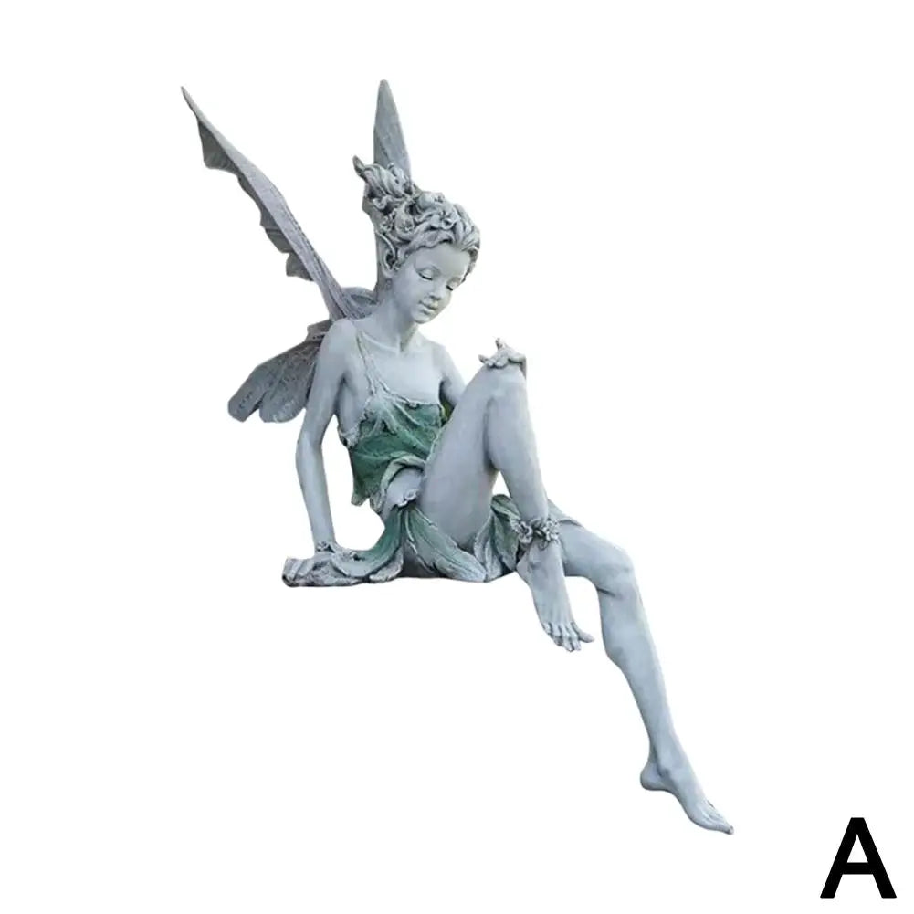 Flower Fairy Sculpture Garden Landscaping Yard Art Ornament Resin Turek Sitting Statue Outdoor Angel Figurines Craft Decoration