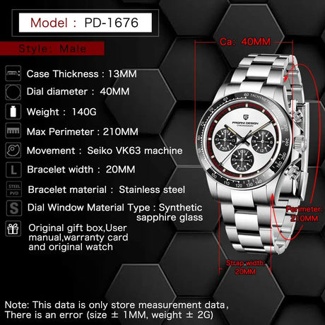 PAGANI DESIGN New Men's Quartz Watch Fashion Ceramic bezel Chronograph 100m Waterproof Men's Stainless Steel Watch - Lootquake