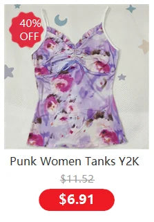 Vintage Women Top Y2k Aesthetic Punk Black Sleeveless T-shirt Korean Party Sexy V-neck Slim Crop Top 2000s Female Clothing Goth - Lootquake