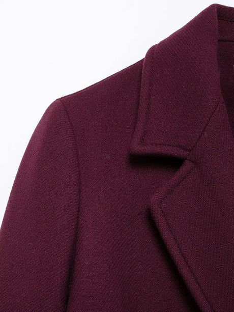 TRAFZA 2024 Women's Autumn Vintage Windbreaker Long Sleeves Lapel Double Breasted Solid Color  With Fake Pockets Fashion Coats - Lootquake