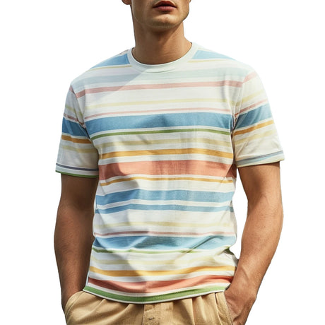 Mens Work Shirts Mens T-Shirts Tops Gifts Mens Womens Everyday Stripe Print Short Sleeve Crew Neck T-Shirt Tops Gym Tops - Lootquake