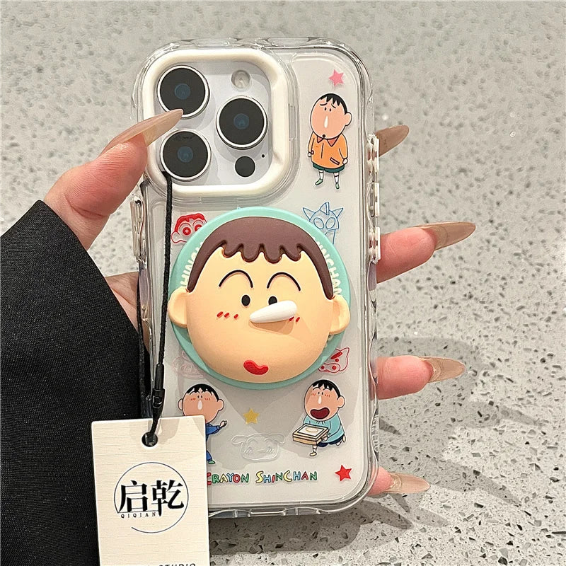 3D Anime Cute Couple Funny Crayon Shin-chan Magsafe Wireless Charge Case For iPhone