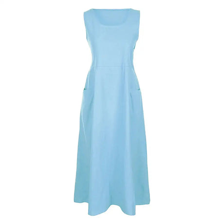 Cotton Linen Sleeveless Dress for Women Summer Pullover Skirt Vestidos Fashion Female Clothing Short Sleeved Loose Long Dress - Lootquake