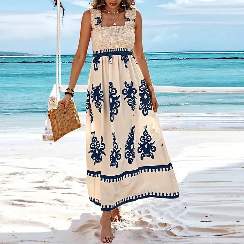 Vestido de verano para mujer, informal, sin mangas, corte A, largo, bohemio, informal, sin mangas, 2024