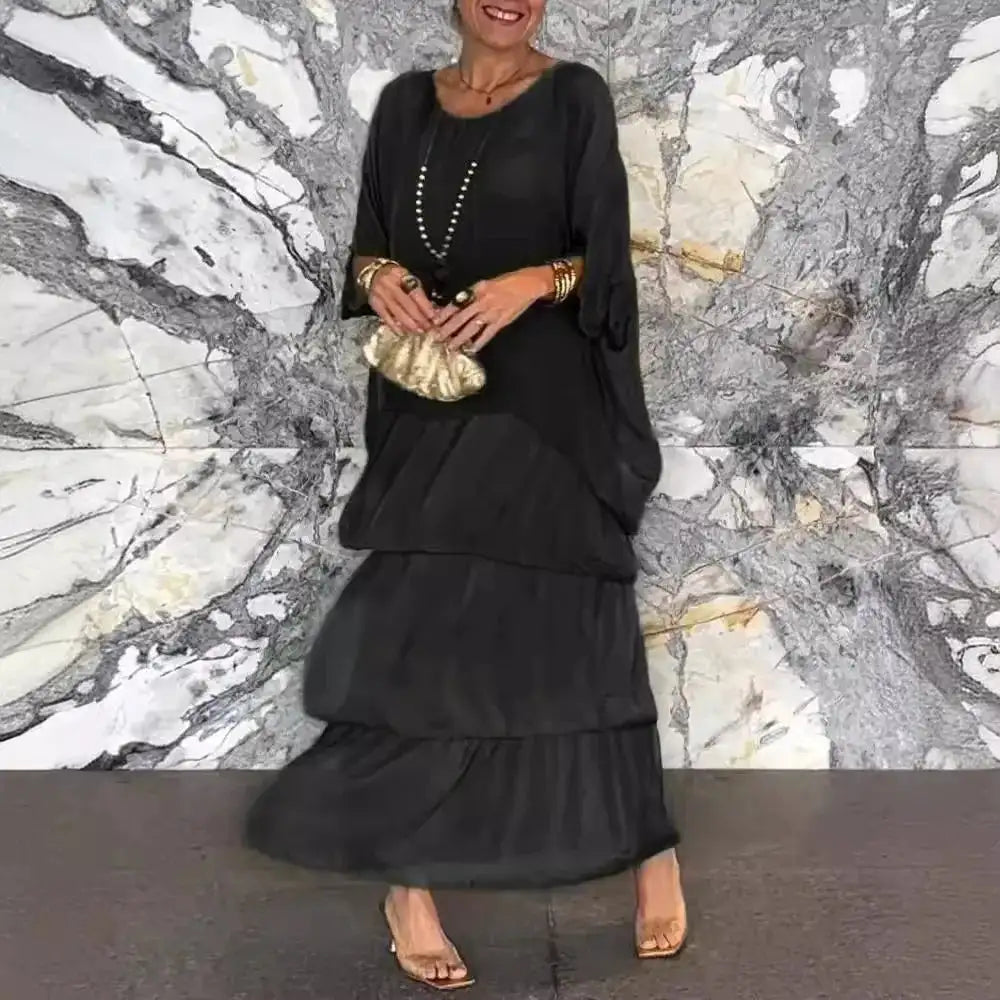 Women's Elegant Long Dress Fashion Round Neck Bat Sleeve Cake Dresses For Women Spring and summer Robe Looes Plus Size 4XL - Lootquake
