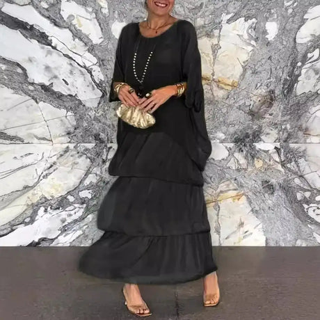 Women's Elegant Long Dress Fashion Round Neck Bat Sleeve Cake Dresses For Women Spring and summer Robe Looes Plus Size 4XL - Lootquake
