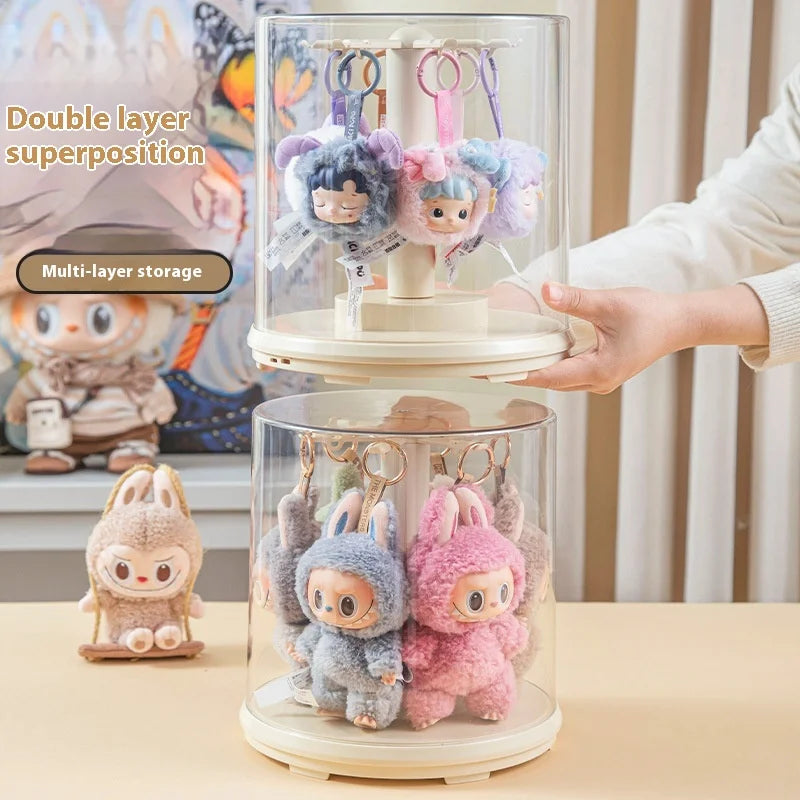 Labubu Pendant Display Box Rotating Transparent Labubu Doll Toys Display Stand Handmade Storage Decorative Ornaments No Dolls