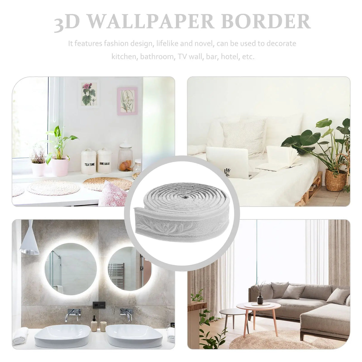 Lot de 2 rouleaux de papier peint autocollant 3D pour plinthes, décoration d'intérieur et de salon