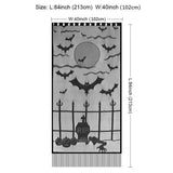 Halloween Window Decorations Halloween Door Curtain Skeleton & Bat Black Lace Panel for Haunted House Decor