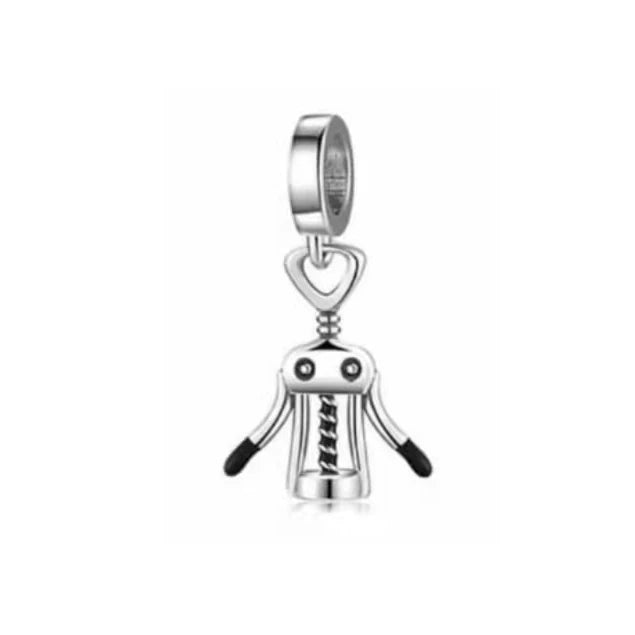 Dije de plata de ley 925 con forma de café, vino tinto, cafetera, copa de champán, compatible con pulseras colgantes originales, joyería DIY para mujer.