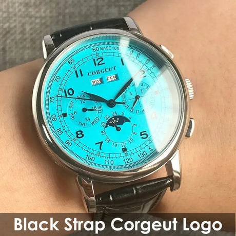 Corgeut Multi Functional Watch Automatic Mechanical Watch for Men 42mm Day Date Month Year Day/Night ST1655 Movt Polished Case - Lootquake