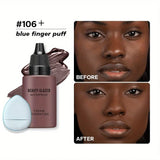 2024 New Foundation +Puff set Liquid Matte Full Coverage Foundation Waterproof Matte Natural Foundation With Blue Thumb Puff