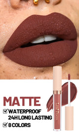 8 piezas de lápiz labial líquido mate, brillo de labios - resistente al agua, antiadherente, brillo de labios de larga duración, tonos marrón, rosa, morado y rojo, adecuado para el Día de San Valentín, diario, fiestas, viajes
