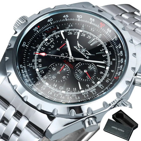 Jaragar Automatic Watch for Men Military Multifunction 3 Sub-Dials Sports Mechanical Watches Top Brand Luxury Leather Steel Band - Lootquake