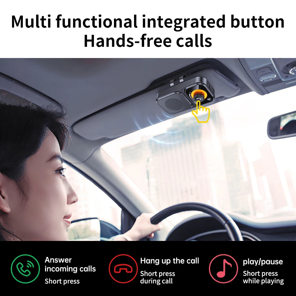 Altavoz Bluetooth 5.4, kit manos libres para coche, clip para visera, receptor de audio inalámbrico, altavoz, reproductor de música MP3 estéreo inalámbrico
