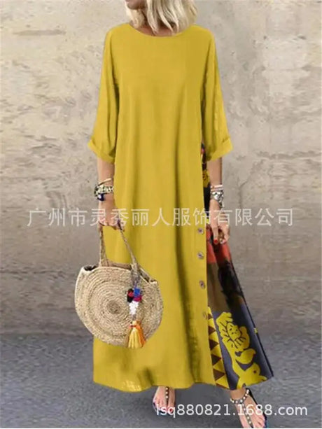 Women's Fashion Casual Loose Big Swing Half Sleeve Long Dress Floral Holiday Maxi Dress Plus Size Vestidos Longos Robe - Lootquake