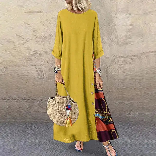 Women's Fashion Casual Loose Big Swing Half Sleeve Long Dress Floral Holiday Maxi Dress Plus Size Vestidos Longos Robe - Lootquake