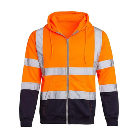 Reflective Men Hoodie Drawstring Loose Zipper Long Sleeve Hooded Pullover Winter Work Safety Coat Moisture-wicking Sweatshirt - Lootquake
