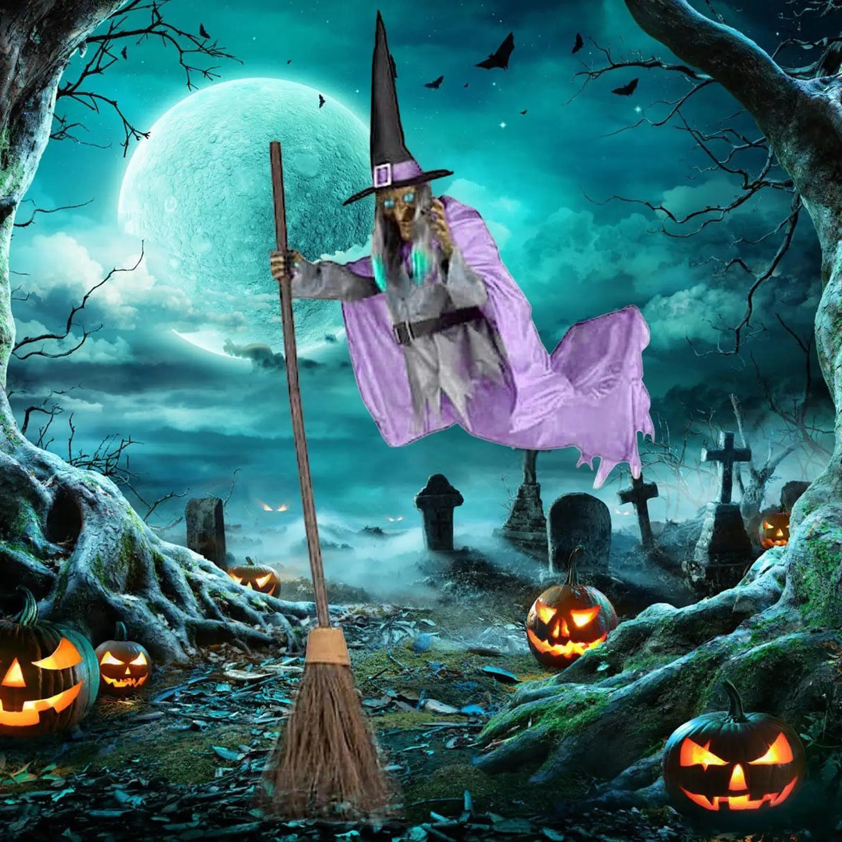 Halloween Flying Witch Decor Hovering Flying Witch Decorations with Scary Sound Halloween Props Horror Themed Scary Props