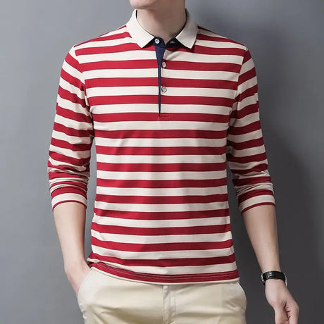 Male Sweatshirts 100℅ Cotton Pullover Stripe Business Formal Red Mens Polo Shirts Clothing Deals High Quality New Luxury Sale Xl - Lootquake