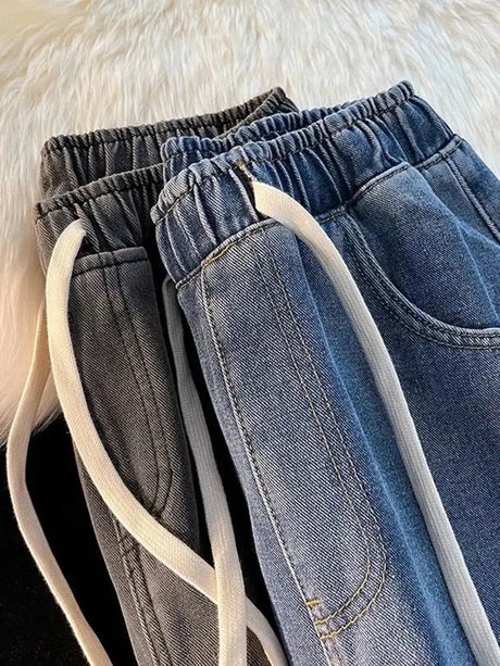 Thicken Velvet Lined Casual Wide Leg Jean  Warm Fashion High Waist Cowboy New Vaqueros  Winter Basic Snow Wear Women Denim Pants - Lootquake