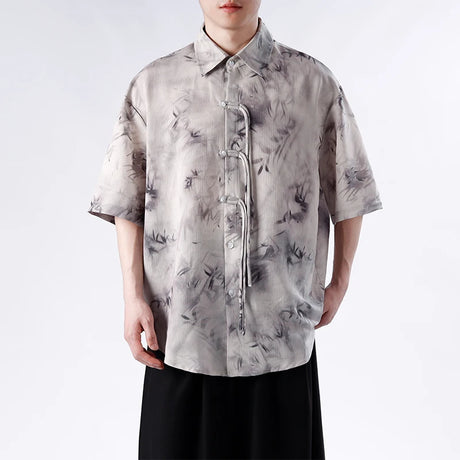 M-5XL Plus Size Men Chinese Traditional Short Sleeve Tang Kung Fu Uniform Men's Summer Streetwear Bamboo Printed Shirt for Mens - Lootquake
