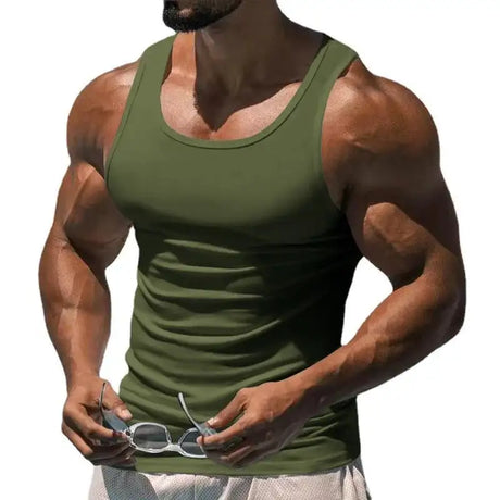 American Vest, Summer Europe And The United States Men Stretch Sports Gym Training, Tight Hurdle Sleeveless Top Solid Color Vest - Lootquake