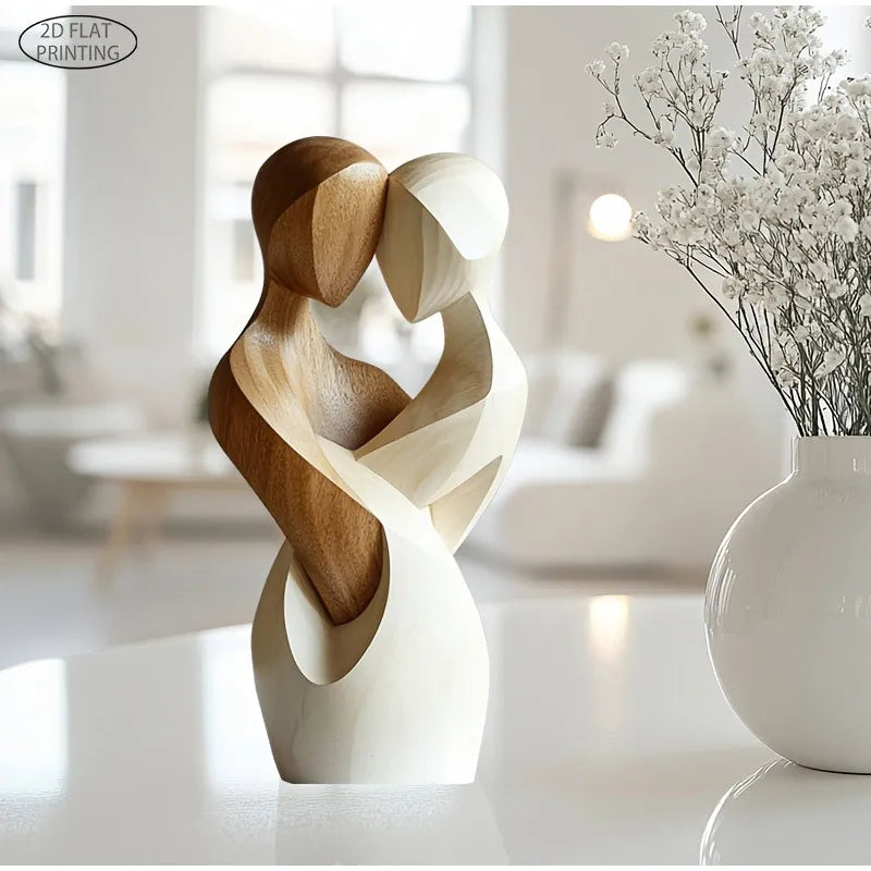 Estatua de pareja de madera elegante y plana en 2D: decoración moderna para el hogar, madera artificial, ideal para sala de estar, dormitorio u oficina.
