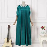 VONDA 2024 Elegant Women Satin Long Dress Autumn Maxi Sundress Elegant O-Neck 3/4 Bat Sleeve Casual Vestido Party Robe Oversize - Lootquake