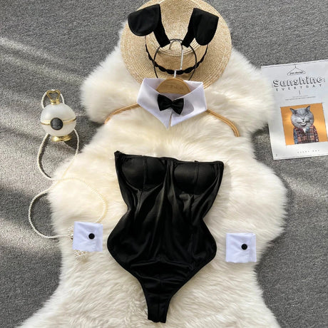Red Christmas Sexy Lingerie Shawl Set Halter Jumpsuit Lace-up Cosplay Costume New In Women Clothes Skinny Bodysuit Suit Hotsweet - Lootquake