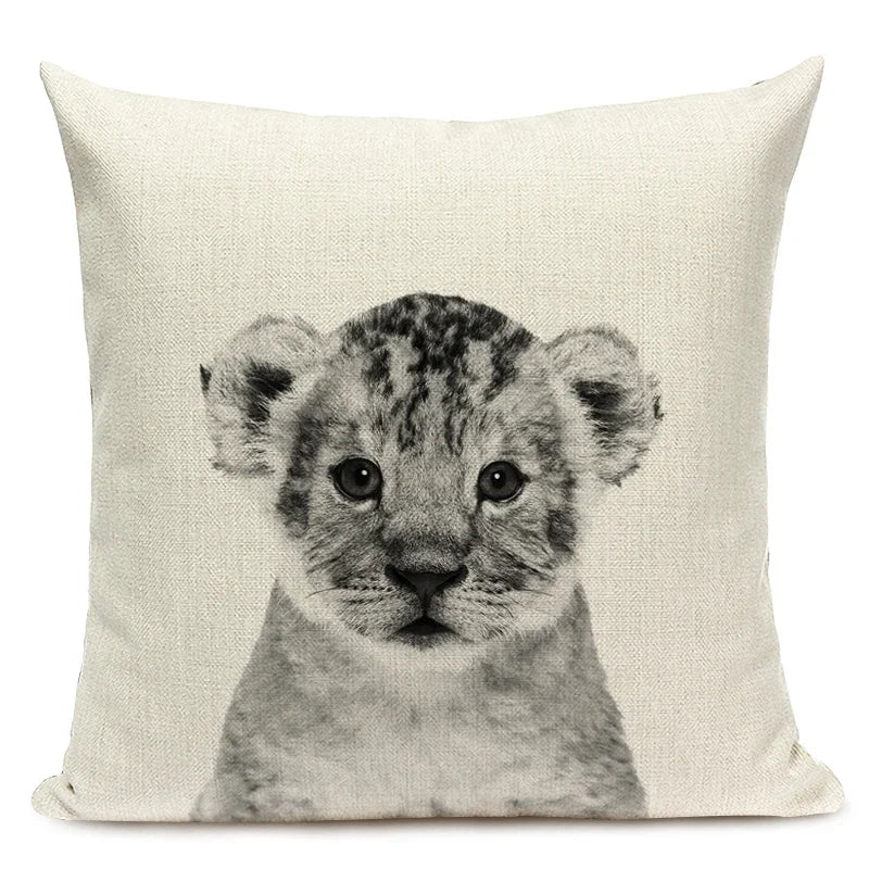 Black and White Cute Animals Cushion Cover - Animal Portrait Decoration Throw Pillow Case 45x45cm for Home Sofa Decor