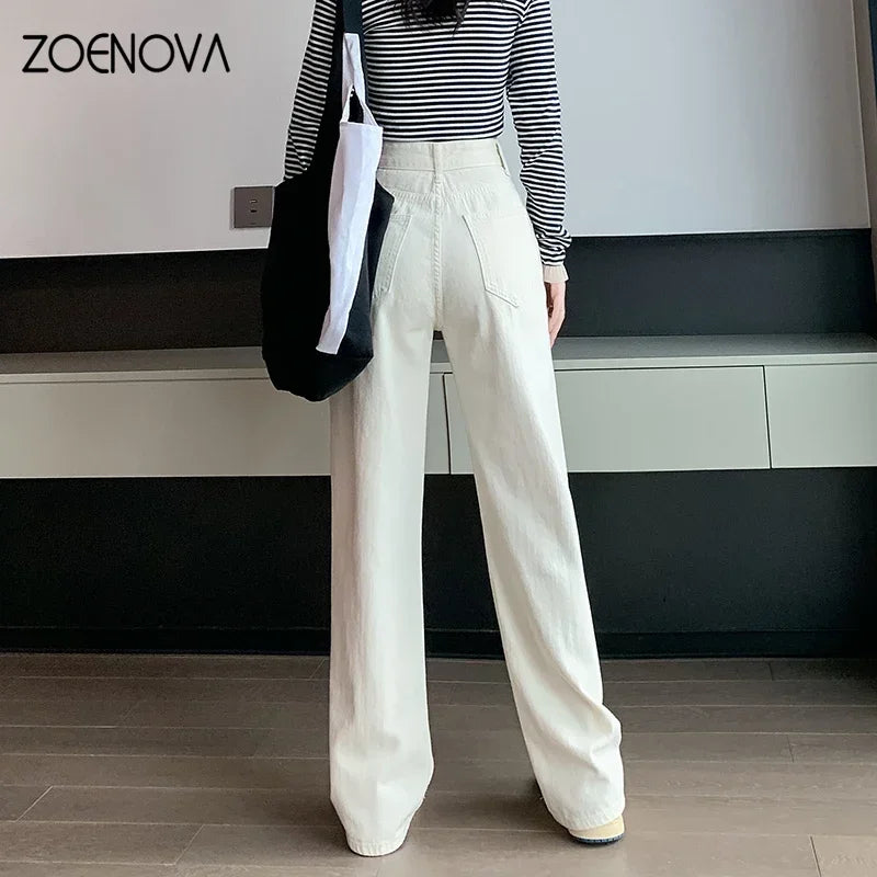 ZOENOVA High Waisted Jeans Y2K Fashion Women Clothing Blue Black Straight Leg Denim Pants Trousers Mom Jean Baggy Trousers Tall - Lootquake
