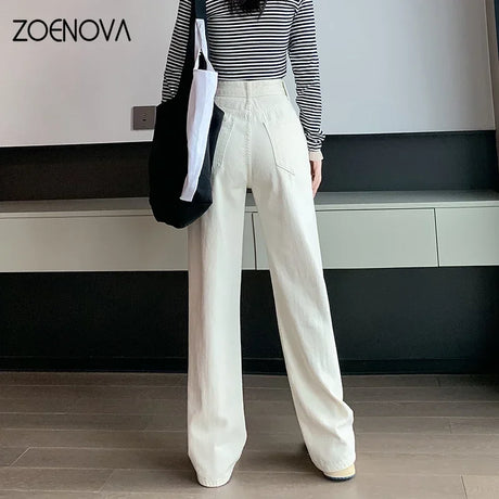 ZOENOVA High Waisted Jeans Y2K Fashion Women Clothing Blue Black Straight Leg Denim Pants Trousers Mom Jean Baggy Trousers Tall - Lootquake