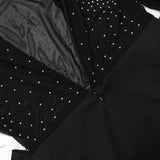 CM.YAYA Vestido largo de sirena con diamantes de imitación y manga larga transparente para mujer, de malla transparente, sexy, para fiesta de noche o otoño