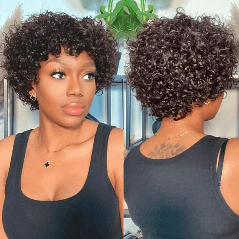 Afro Kinky Curly Wig | Short Full Machine Made Remy Human Hair (Glueless "Wear to Go")