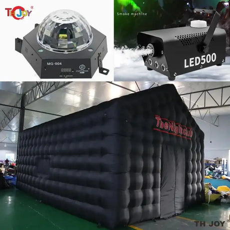 8x6m Black Inflatable Nightclub Tent with Disco Light N Fog Machine Portable Carnival Inflatable Party Tent House - Lootquake
