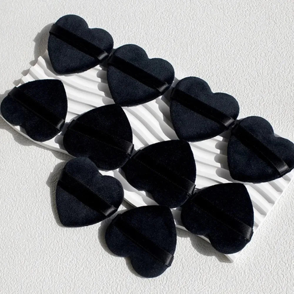 Heart Shaped Velvet Powder Puffs Dry Wet Dual Use 10Pcs All-Purpose Makeup Foundation Blending Sponge Set