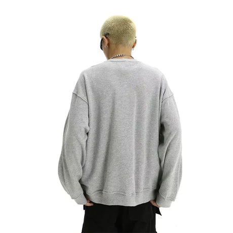 Autumn Zipper Design O-neck Sweatshirts Men's New Y2K Vintage Streetwear Gray Pullover Hoodies Loose Hip Hop Fashion Sweat-shirt - Lootquake