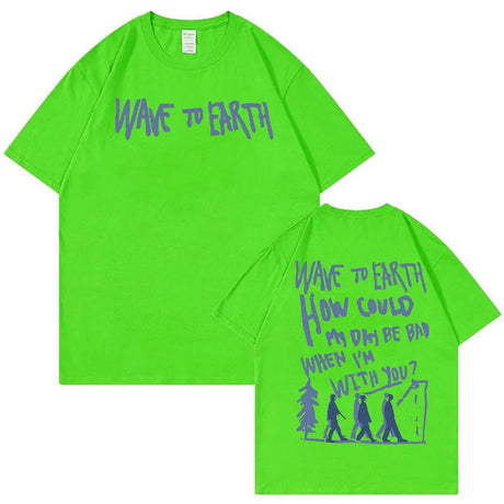 Vintage Wave To Earth Music Album Print T Shirt Men Women Casual Harajuku Fashion T-shirts Hip Hop Oversized T-shirt Streetwear - Lootquake