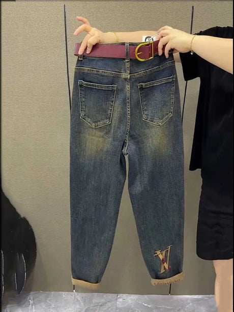 NEW Spring Autumn High Waist Straight Jeans Loose Fit Stretch Haren Denim Pants Ladies Ankle-Length Jeans Pants 2024 - Lootquake