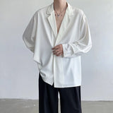 Black White Long Sleeved Shirt Men Oversized Social Mens Dress Shirt Korean Loose Ice Silk Shirt Mens Office Formal Shirts M-XL - Lootquake