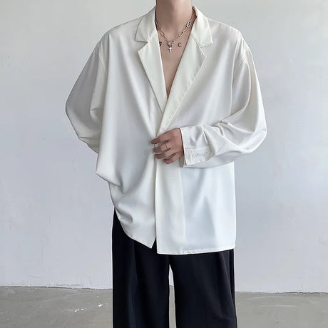 Black White Long Sleeved Shirt Men Oversized Social Mens Dress Shirt Korean Loose Ice Silk Shirt Mens Office Formal Shirts M-XL - Lootquake
