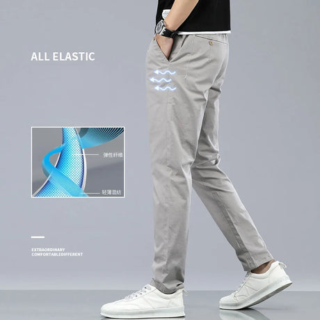 2024 New Men's Classic Korean Solid Color Summer 3 Colors  Casual Pants Business Fashion Stretch Cotton Slim Brand Trousers Male - Lootquake
